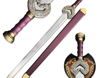 Handmade Medieval Fantasy King Sword Replica – Ancient Rohan Style Decorative Collectible Sword with Wall Mount Plaque and Scabbard