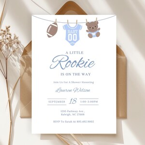 Fußball-Babypartyeinladung, Canva-Vorlage, Babyparty einladen, anpassbar, Einladungsvorlage, kleiner Rookie, (5x7 & Mobile Größe)