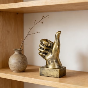 Segerhandgestskulptur i harts, handgjord fingerstaty, tummen upp-skrivbordsdekor, retro kontorsprydnad, färgglad heminredningsgåva