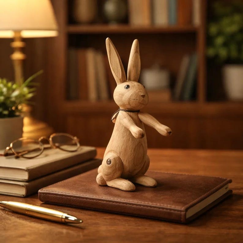 Hand Carved Wooden Rabbit Figurine | Adjustable Joint Bunny Decor ...