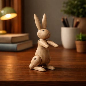 Handgesneden houten konijnenbeeldje | Verstelbaar gewricht konijn decor | Massief houten ornament dierenriem konijn | Cadeau voor bureau en woondecoratie