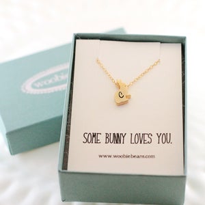 Rabbit necklace - Initial necklace - Bunny - Easter basket stuffer, Some bunny loves you, Personalized jewelry, Easter gift, Dainty necklace