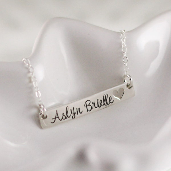 Bar name necklace - Personalized Jewelry - Horizontal bar necklace - Sterling Silver - Mom jewelry - Custom hand stamped - Name jewelry