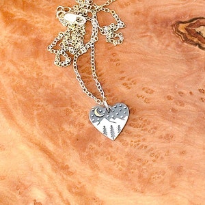 Mountain necklace - Sterling silver - Wanderlust jewelry - Night sky - Moon and stars- Gift for her - Mountain heart - Mountains are calling