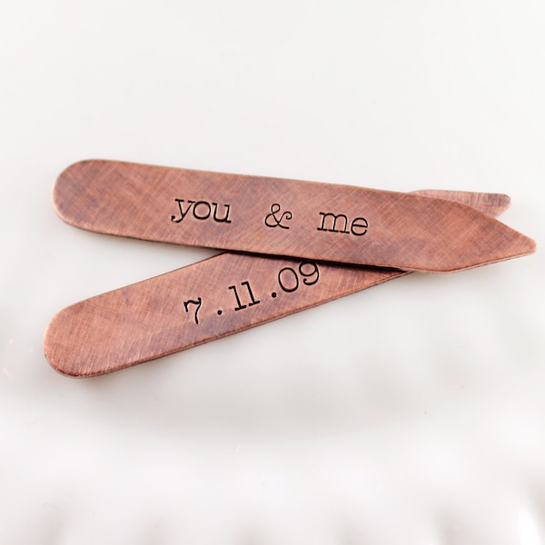 Custom monogram collar stays - Hand stamped - Groom gift - Personalized collar stay set- Wedding gift- Anniversary gift- Copper gift for him