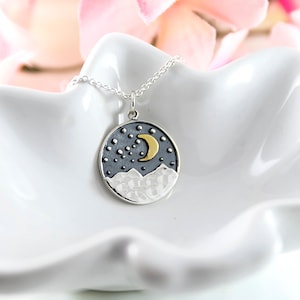 Mountain necklace - Starry night necklace - Night sky - Sterling silver - Wanderlust jewelry - Trendy jewelry - Gift for her - Moon & stars