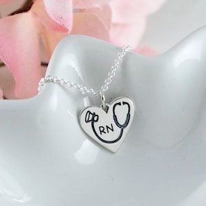 SALE - Sterling silver RN heart necklace - New nurse gift - Graduation gift - Nurse necklace - Inspirational gift - Registered Nurse jewelry
