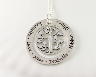 Hand Stamped Sterling Silver Tree of Life Personalized Name Necklace