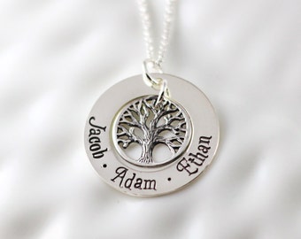 Personalized mom jewelry - Sterling silver - Family Tree - Tree of life - Hand stamped - Name necklace - Mommy necklace -Grandmother jewelry