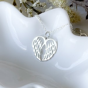 SALE - Sterling silver angel heart necklace - Gift for her - Sterling necklace - Simple necklace - Memorial jewelry - Angel wing necklace