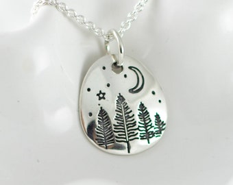 Sterling silver forest at night necklace - Night sky - Outdoors