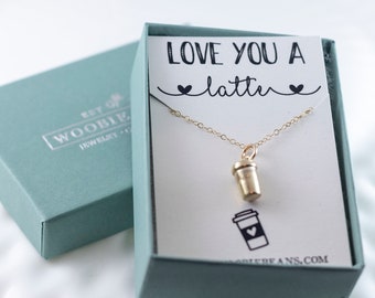 Coffee lover necklace - Your choice of color, Silver, Gold - Trendy jewelry - Love you a latte - Gift for her - Custom gift - Coffee mug