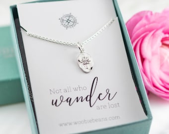 Hammered Compass Necklace – Gold or Sterling Silver, Graduation Gift