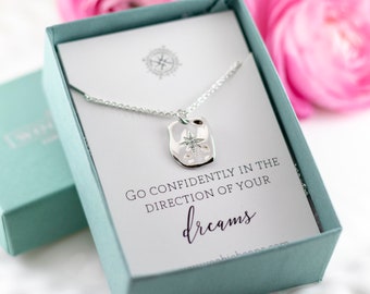 Silver compass necklace - Gold compass - Long distance gift - Graduation gift - Go confidently -Inspirational gift- Best friend