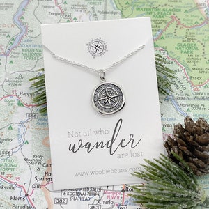Compass necklace - Sterling silver - Wanderlust jewelry - Trendy jewelry - Gift for her - Not all who wander are lost - Nature - wax seal