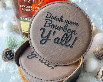 Custom leather coaster set - Gift for him - Leather gift - Bourbon lover gift - Bar accessories - Home decor - Gifts for guys - Personalized