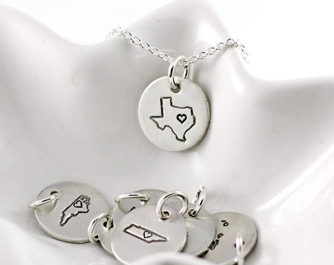 Sterling silver home state necklace - All states available - Home state jewelry - Home town - Custom jewelry - Hand stamped - Graduation