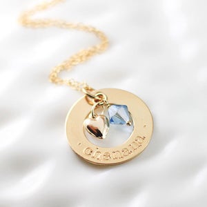 Gold name necklace - Personalized jewelry - Name and birthstone necklace - Hand stamped mothers necklace - Mom jewelry - Mothers Day