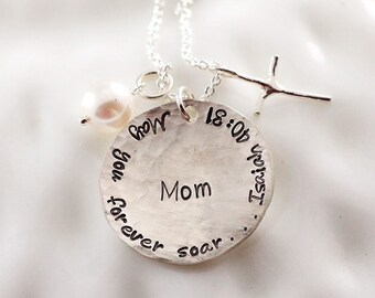 Gioielli commemorativi personalizzati - Isaia 40:31 - Collana in argento sterling con timbro a mano