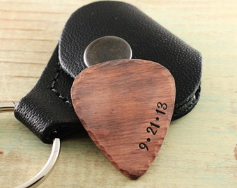 Custom copper guitar pick with case - Personalized gift - Special date - Hand stamped copper - Musician gift- Anniversary gift- Wedding date