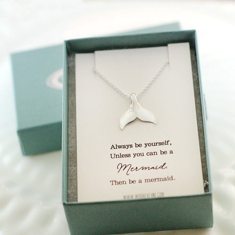 Nautical Sterling silver mermaid necklace Trendy jewelry Mermaid tail Whale tail Always be yourself unless you can be a mermaid