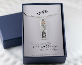 Sterling Silver Mountain Necklace – Bronze Sun, Recycled Silver
