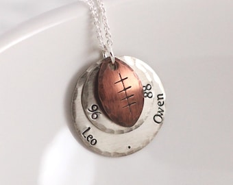 Football mom necklace - Football mom jewelry - Personalized football necklace - Hand stamped jewelry -  Custom football brag jewelry