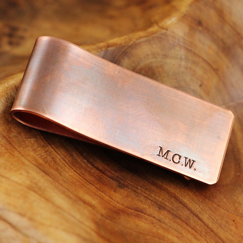 Custom copper money clip Personalized rustic money clip Gift for him Copper gift Masculine gift Roman numeral 7th anniversary image 2