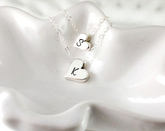 Initial Heart Necklace Set – Sterling Silver Mother Daughter Jewelry