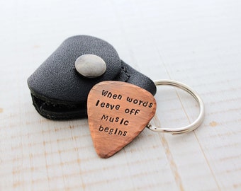 Custom guitar pick - Musician gift - Hand stamped guitar pick - Gift for him - Personalized guitar pick - Copper guitar pick - Music quote