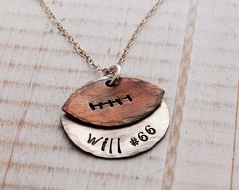 Personalized Football Necklace, Hand Stamped Sterling Silver & Copper