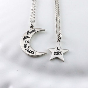 Mother and daughter necklace set - Sterling silver necklace set - Mom and Daughter Jewelry - Gift for mom - Love you to the moon & back