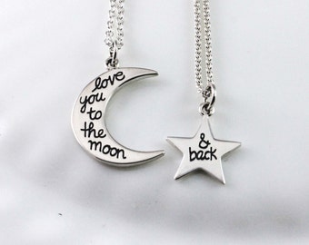Conjunto de collares de plata de ley para madre e hija – Joyería de luna y estrella