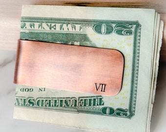 Custom copper money clip - Personalized rustic money clip - Gift for him - Copper gift - Masculine gift - Roman numeral - 7th anniversary