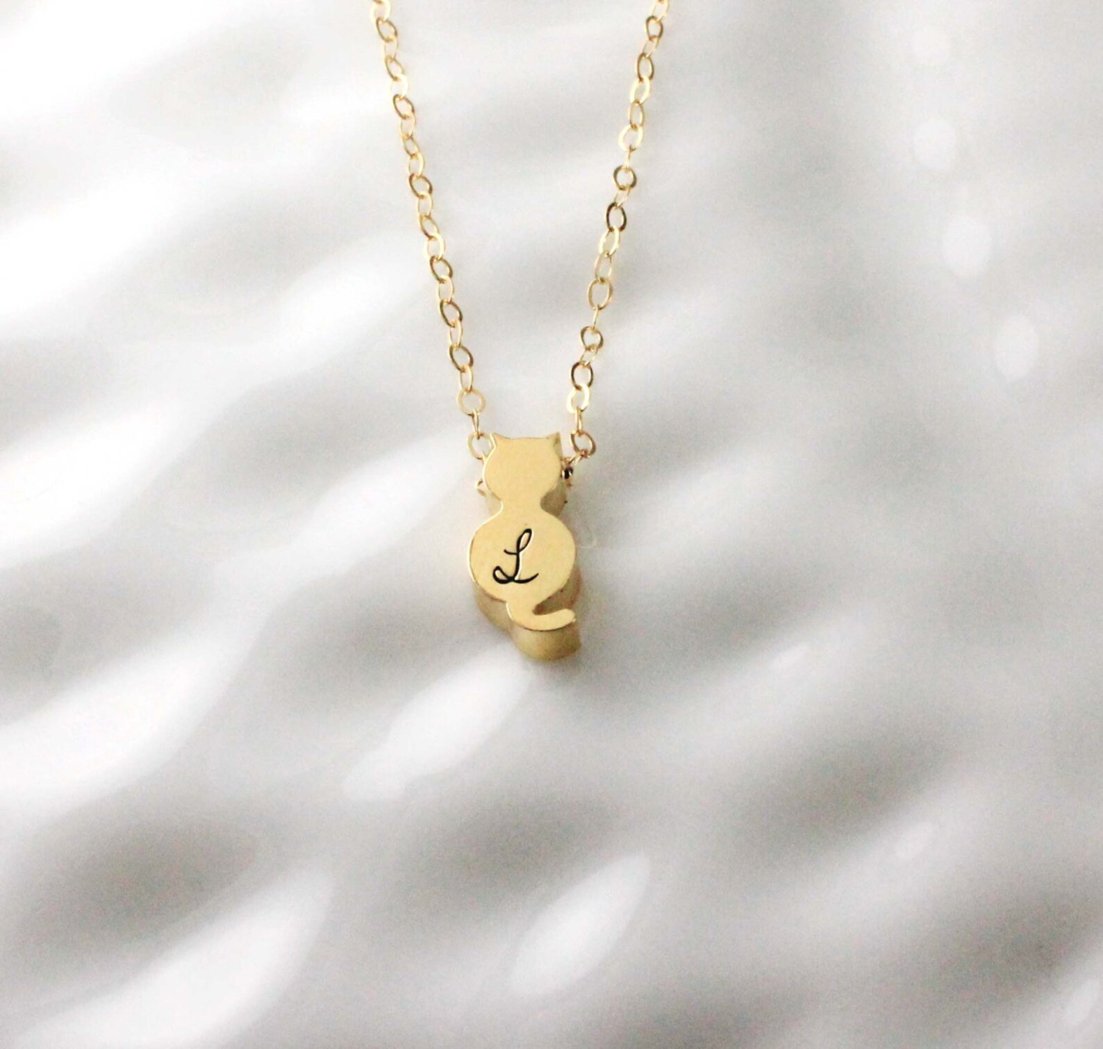 Gold Cat Necklace Initial Necklace Hand Stamped Gold Etsy
