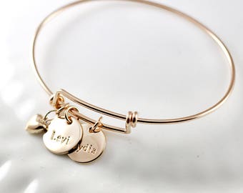 Personalized jewelry - Custom bangle bracelet - Gold bangle bracelet - Mothers bracelet - Name bracelet - Gift for mom - Charm bracelet