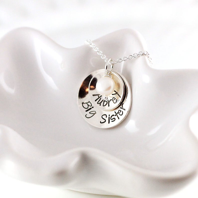Little girl necklace Custom hand stamped Name necklace Big sister gift Personalized jewelry Sterling silver Big sister necklace
