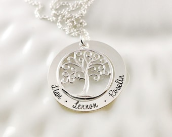 Gepersonaliseerde sieraden - Stamboom ketting - Hand gestempeld sterling zilveren ketting - Cadeau voor moeder - Naam ketting - Oma - Moederdag