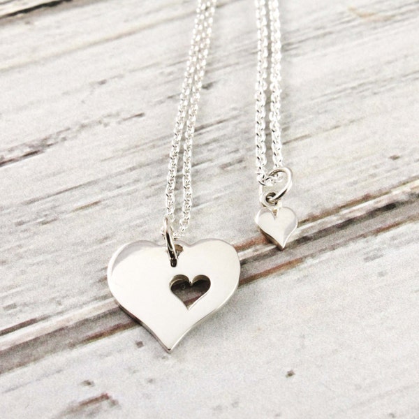 Piece of my heart - Mother and daughter necklace set - Sterling silver necklace set - Mom and Daughter Jewelry - Gift for mom - Mother's Day