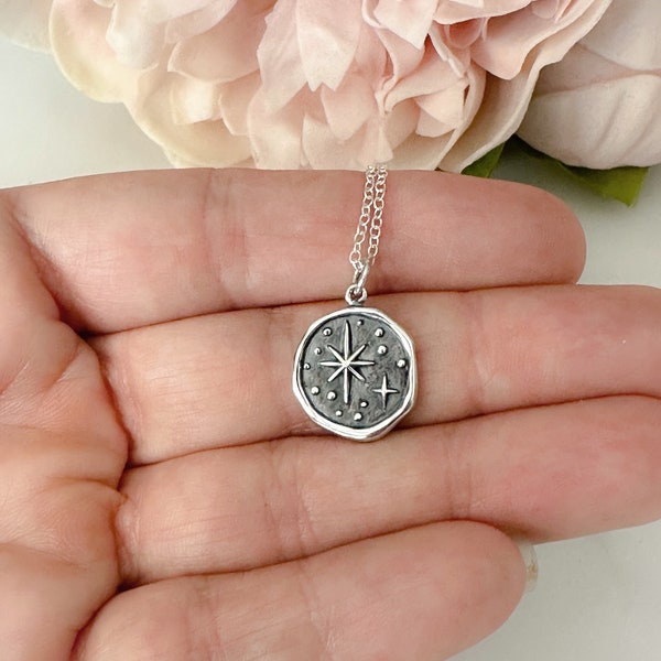 North Star necklace - Sterling silver - Wanderlust jewelry - Trendy jewelry - Gift for her - Not all who wander are lost - Nature - wax seal