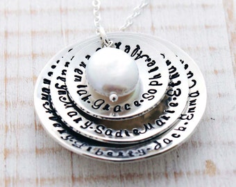 Personalized hand stamped sterling silver Mother's or Grandmother's name necklace