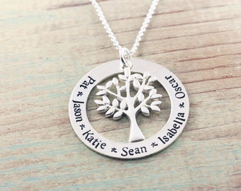 Personalized jewelry - Family tree necklace - Hand stamped sterling silver necklace - Gift for mom - Name necklace