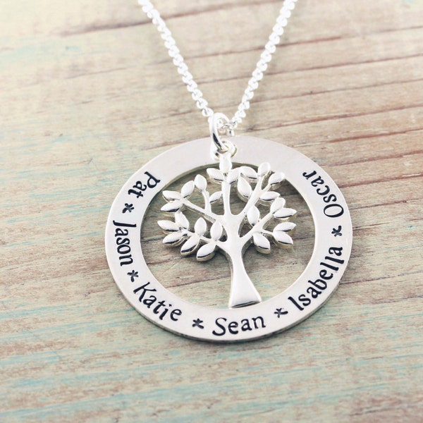 Personalized jewelry - Family tree necklace - Hand stamped sterling silver necklace - Gift for mom - Name necklace