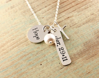 Jeremiah 29:11 - Custom hand stamped sterling silver necklace - Hope - Bible verse necklace - For I know the plans I have for you