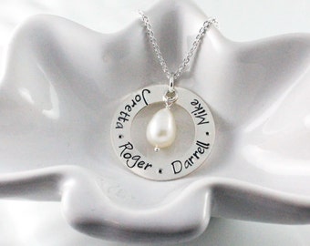 Personalized Jewelry - Mommy Necklace - Gift for Mom - Hand stamped washer - For Her - Grandmother necklace-  Name jewelry - Sterling silver