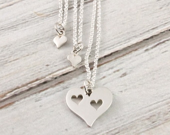 Heart in my heart - Mother and 2 daughter necklace set - Sterling silver necklace set - Mom and Daughter Jewelry- Gift for mom- Mother's Day