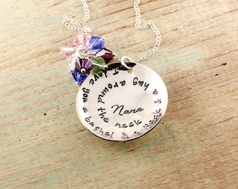 Nana necklace - Hand stamped sterling silver pendant "I love you a bushel & a peck"