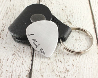 Hand Stamped Guitar Pick with Leather Case – Personalized Musician Gift