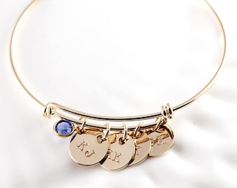 Personalized jewelry - Adjustable bracelet - Gold bangle bracelet - Mothers bracelet - Initial bracelet - Gift for mom - Charm bracelet