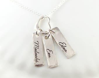 Mommy necklace - Personalized name necklace - Sterling silver bar - Hand stamped jewelry - Mothers necklace - Name tag necklace - Gift mom